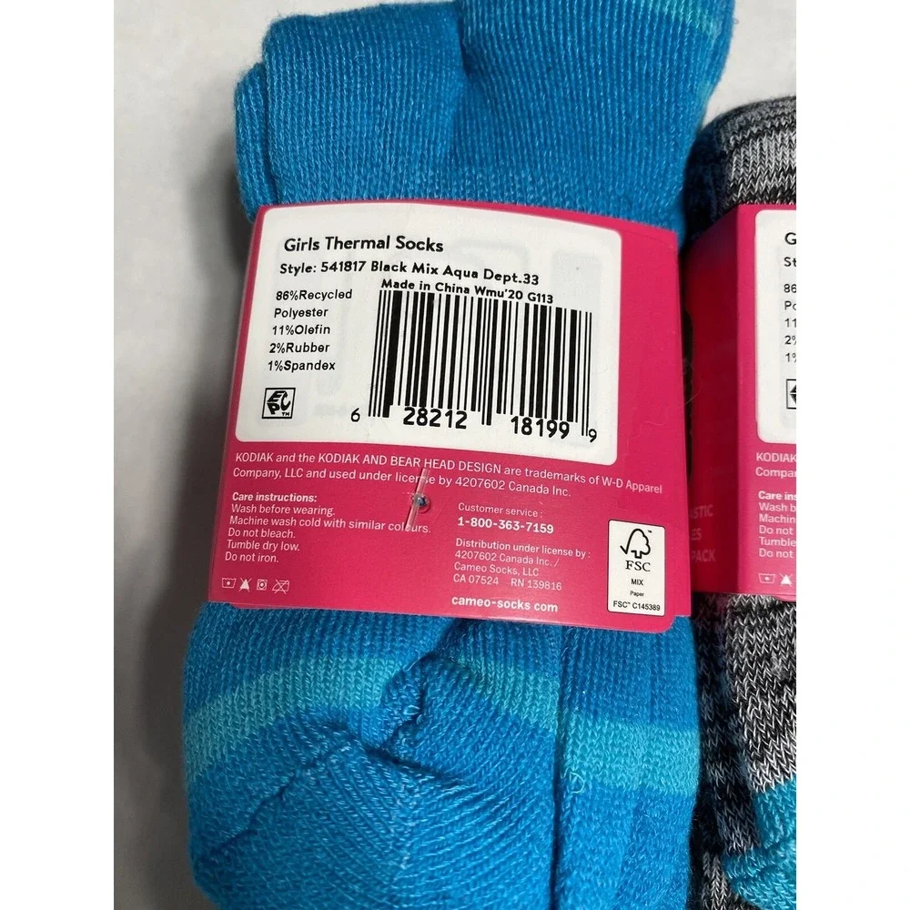 kodiak girls thermal‎ creek socks 4 pairs 2 packs size medium 10.5 - 4